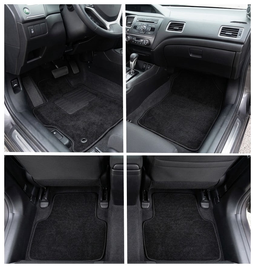 Carpet Floor Mats for 2012 to 2015 Honda Civic with Anti Slip Heel Pad and Safety Locks - Front and Rear - Black - ecoMats