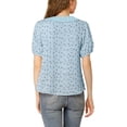 thumbnail image 4 of INSPIRE CHIC Women's Floral Puff Sleeves Pleated Collar Button Down Shirt S Light Blue, 4 of 9