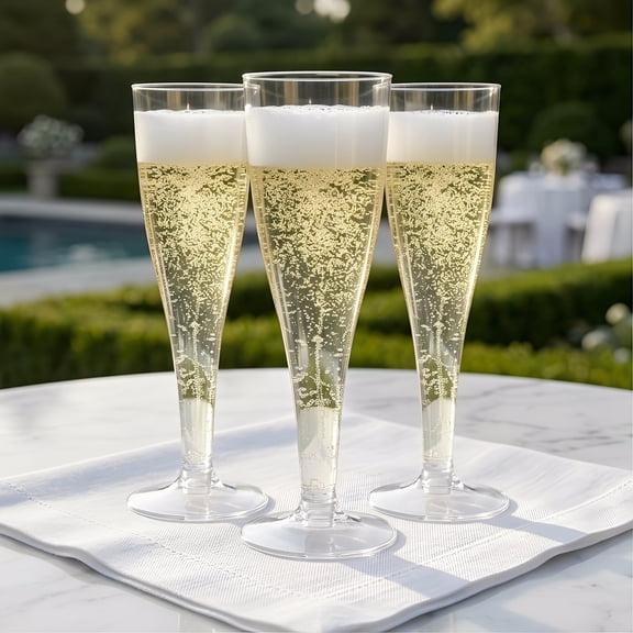 Set of 24 Clear Plastic Champagne Flutes - 4.5 oz Shatterproof Disposable Party Glasses for Weddings, Cocktails & Outdoor Celebrations