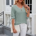 thumbnail image 4 of MIXUE Womens Summer Tops Summer Solid Color V Neck 3/4 Sleeve Slim Casual T-shirts Sportwear,Green,S, 4 of 9