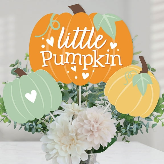 Big Dot of Happiness Little Pumpkin - Fall Birthday Party or Baby Shower Centerpiece Sticks - Table Toppers - Set of 15