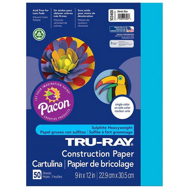 Pacon PAC103400-5 9 x 12 Po Tru Ray Bleu Atomique Papier de Construction Résistant à la Décoloration - Lot de 5