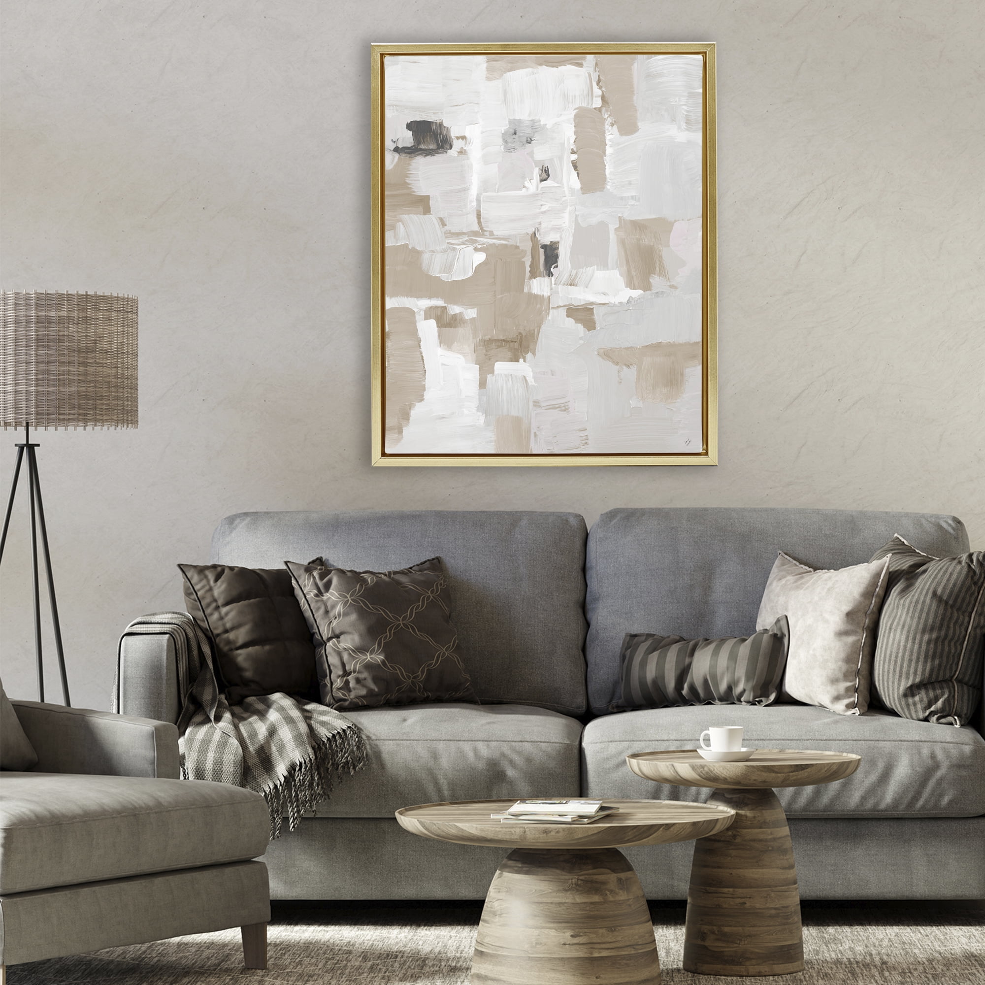 Stupell Industries Beige & White Peace Gold Framed Floater Canvas Wall Art, design by Lanie Loreth