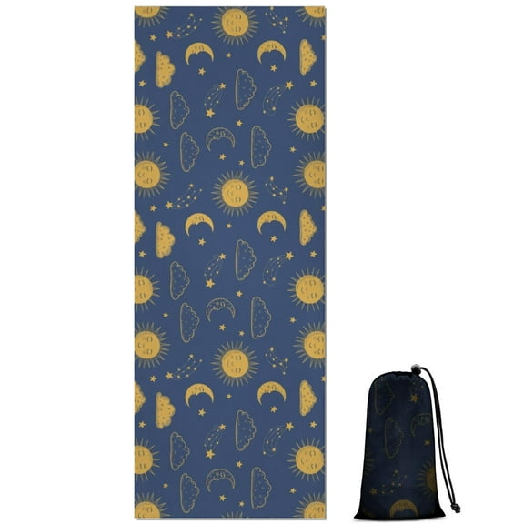 Blue Sun Moon Cloud Star Pattern Hot Yoga Mat Towel Non Slip for Hot Yoga - Quick-Drying Yoga Mat Cover with 4 Corner Pockets with Travel Bag - Hot Yoga Towel Non Slip 70"x26"