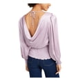 thumbnail image 2 of LEYDEN Womens Purple Cut Out Silk Long Sleeve V Neck Party Peplum Top Juniors XL, 2 of 4