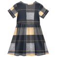 thumbnail image 2 of Dark Checkered Pattern Girls Short Sleeve Dress A Line Sun Protection Breathable Comfort Sundress 4T, 2 of 8