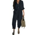 thumbnail image 3 of DYMADE Women Plus Size Slim Waist Long Sleeve Cropped Pants Fashion Jumpsuit With Belt, 3 of 4
