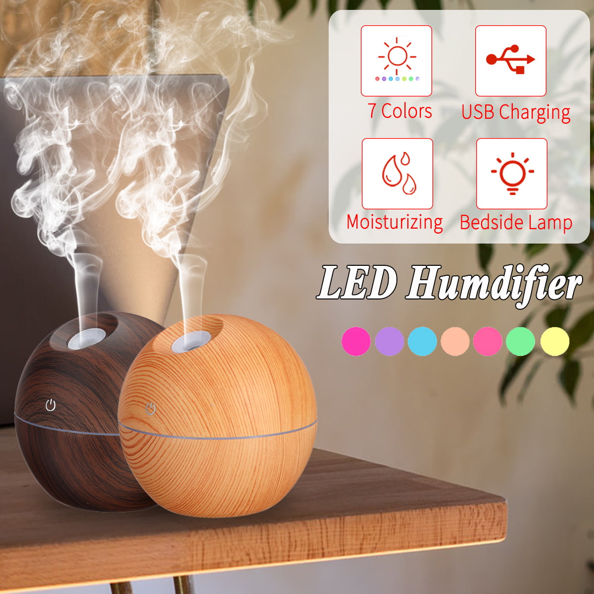 LED Purifier Aromatherapy Ultrasonic Air Diffuser Oil Color Humidifier Aroma USB