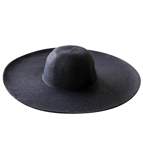 Prolriy Sun Hats for Women Women Solid Color Big Brim Hat Sun Floppy Wide Brim Hats Beach Cap Beach Hats for Women Black