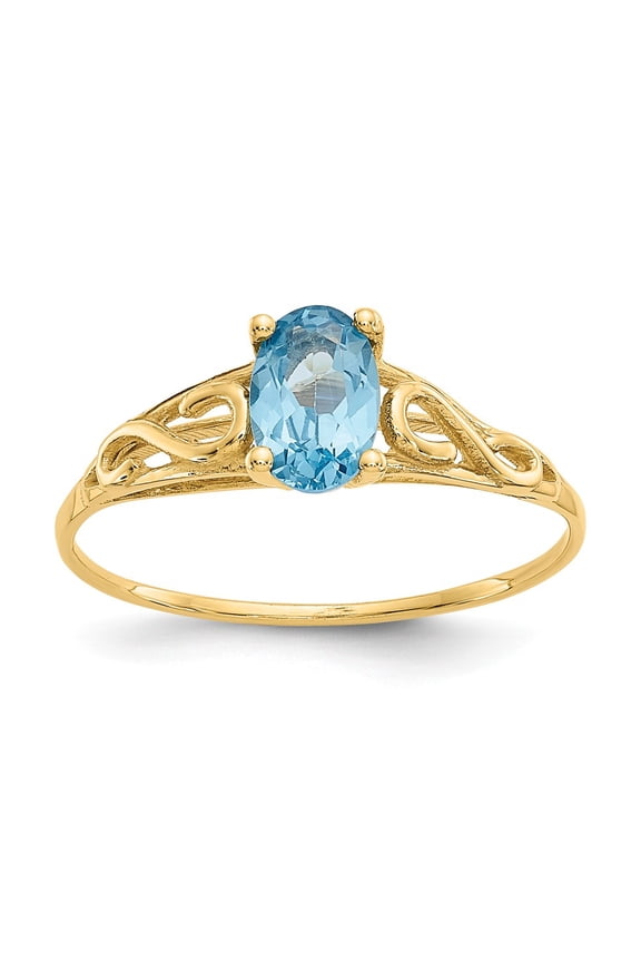 Real 14kt Yellow Gold Madi K Synthetic Blue Zircon Ring Size: 5; for Adults and Teens; for Women and Men