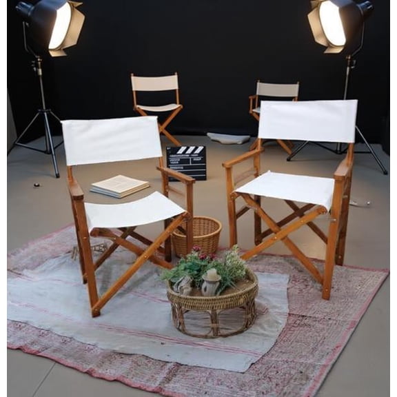 2-Pack Folding Director Chairs Solid Poplar Wood Frame Canvas Seat Portable Outdoor Indoor Camping Chairs for Adults Events Backyard Beach Picnic Travel, Natural Finish Set of 2