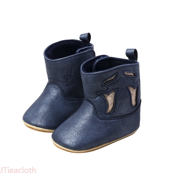 JTieacloth Toddler Boots Leather Western Boots Cowboy Bootie Soft Sole Nonslip Crib Shoes For Baby Toddler Girls Boys ,Blue