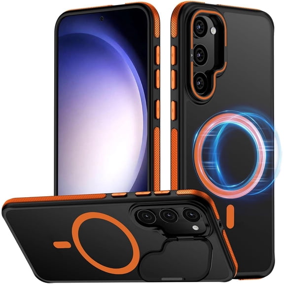 for Samsung Galaxy S23 Case, Compatible with MagSafe, Anty-Slip Grip,Military-Grade Protective, Adjustable Kickstand Phone Case, Magnetic Case (Orange)