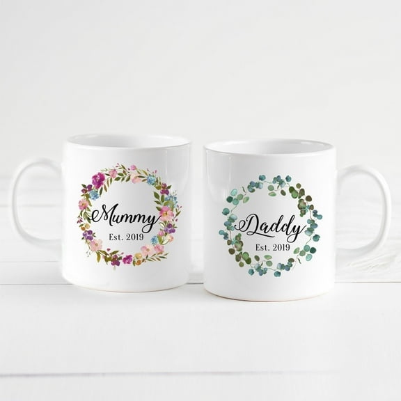 Mummy and Daddy Mug, Christmas Gift for Mum and Dad, Floral Mug, Mother's Day Gift, Pregnancy Announcement