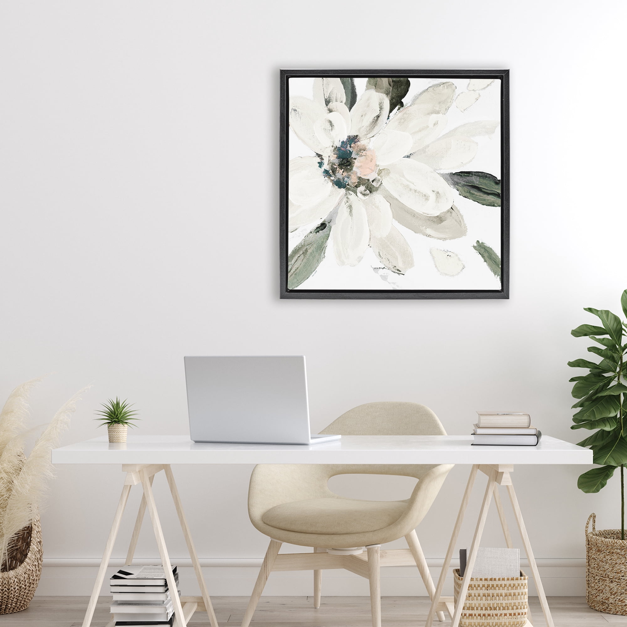 Stupell Industries Naturally Blooming White Flower Black Framed Floater Canvas Wall Art, design by Lanie Loreth