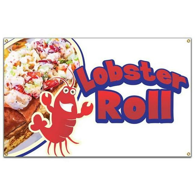 SignMission B-96 Lobster Roll19 Bannière Rouleau de Homard 96 Po. avec Support de Concession Camion de Nourriture Simple Face