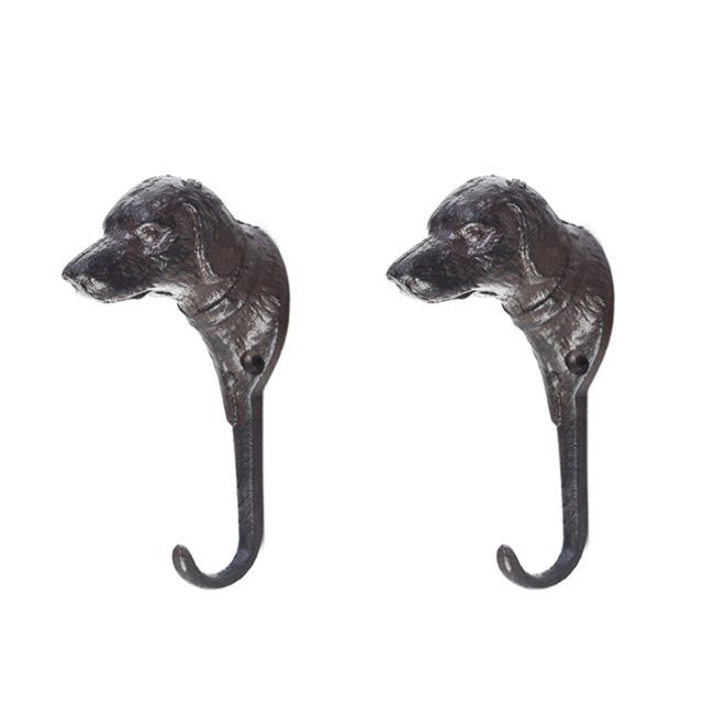 2 ganchos de pared vintage de hierro fundido (cabeza de perro), acabado antiguo, metal para ropa, negocios, cabeza de animal, percha decorativa, accesorios para el hogar, gancho