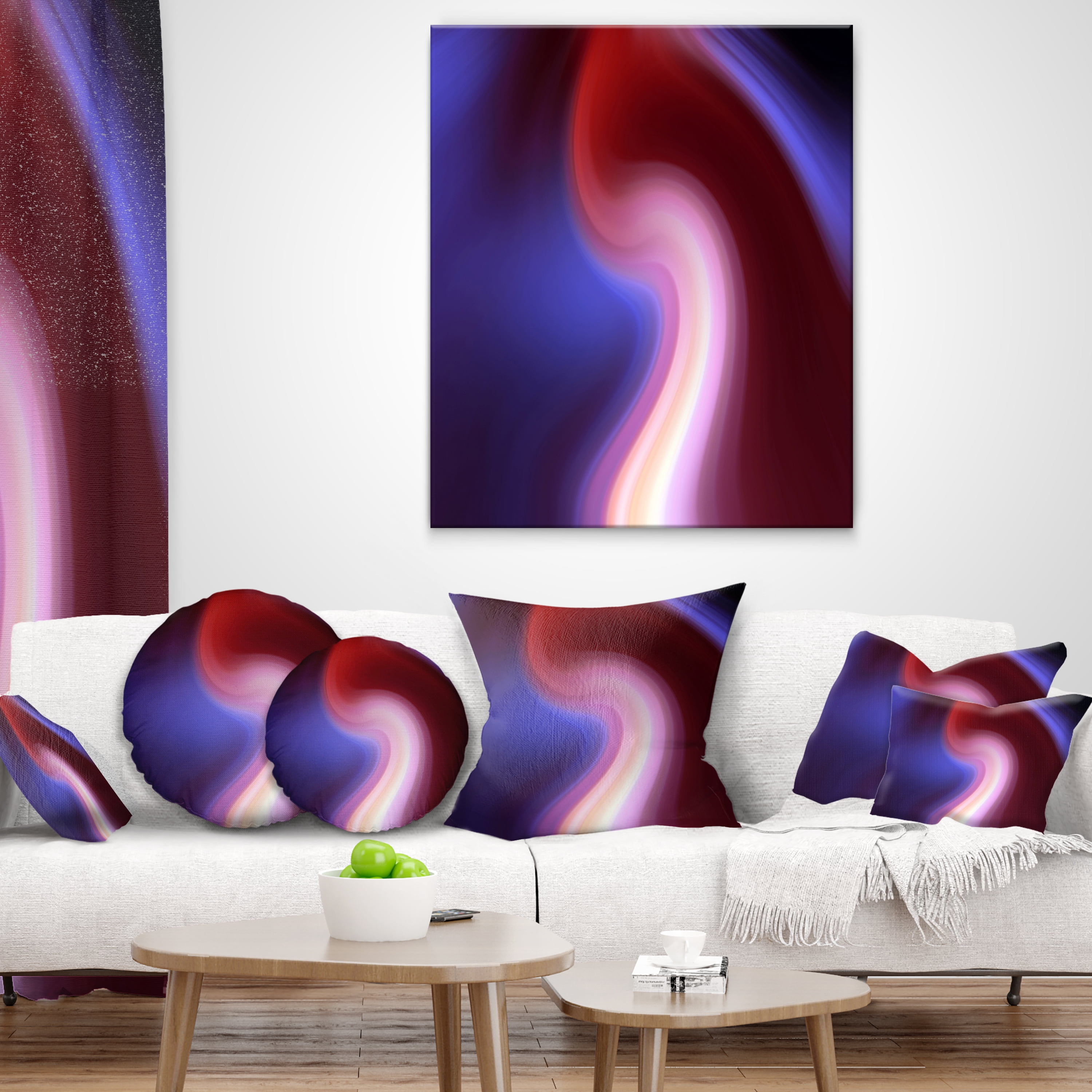 Designart Red Blue Mix Texture - Abstract Throw Pillow - 18x18