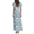 thumbnail image 3 of Women's Summer Floral V Neck Maxi Dress Short Sleeve High Waist A Line Tiered Flowy Boho Vacation Dresses, 3 of 3