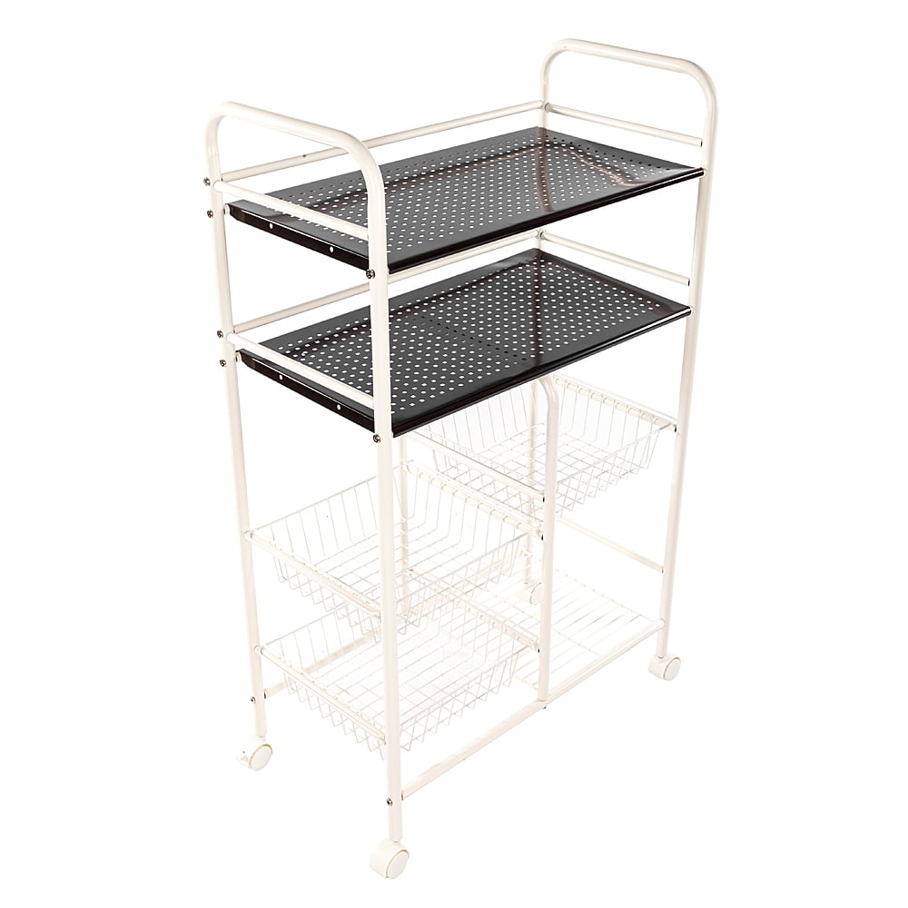4Tier Kitchen Utility Carts with 3 Mesh Wire Basket and 2 Shelving