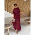 thumbnail image 6 of Red Violet Plus Size Elegant Sheer Mesh Ruched Maxi Dress With Cowl Neck And Puff Sleeves, 6 of 8