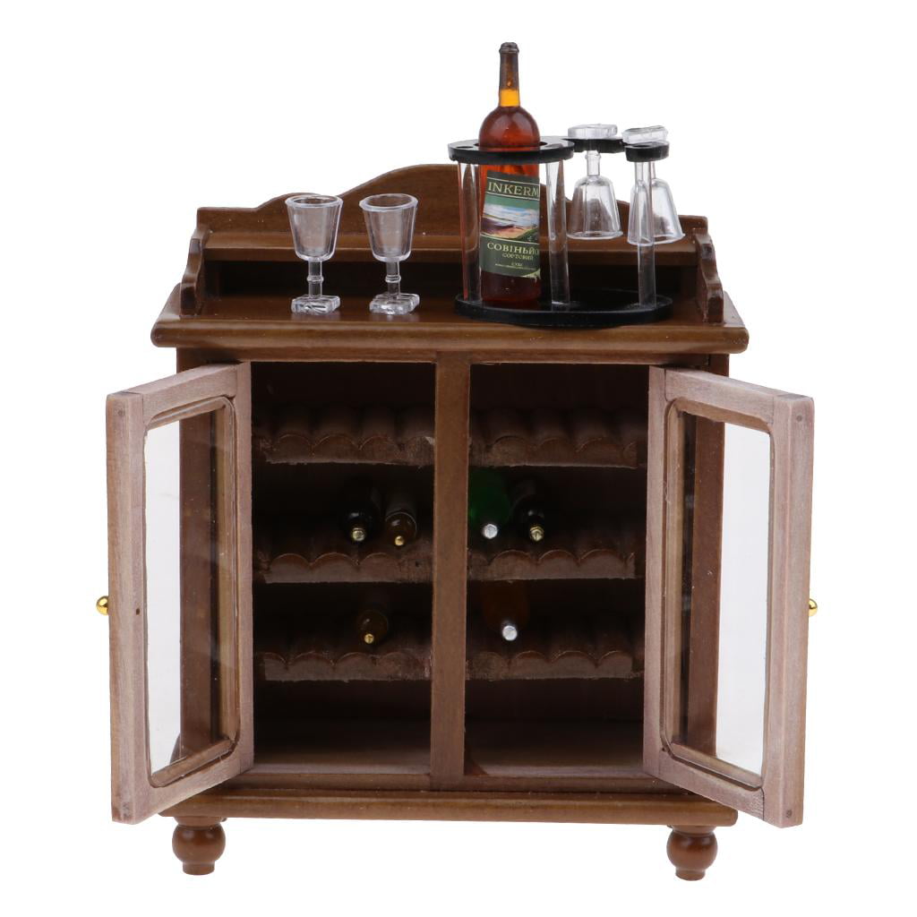 Details about   1/12 Dollhouse Miniature Furniture Wine Cabinet Wine Rack Glass Decoration 