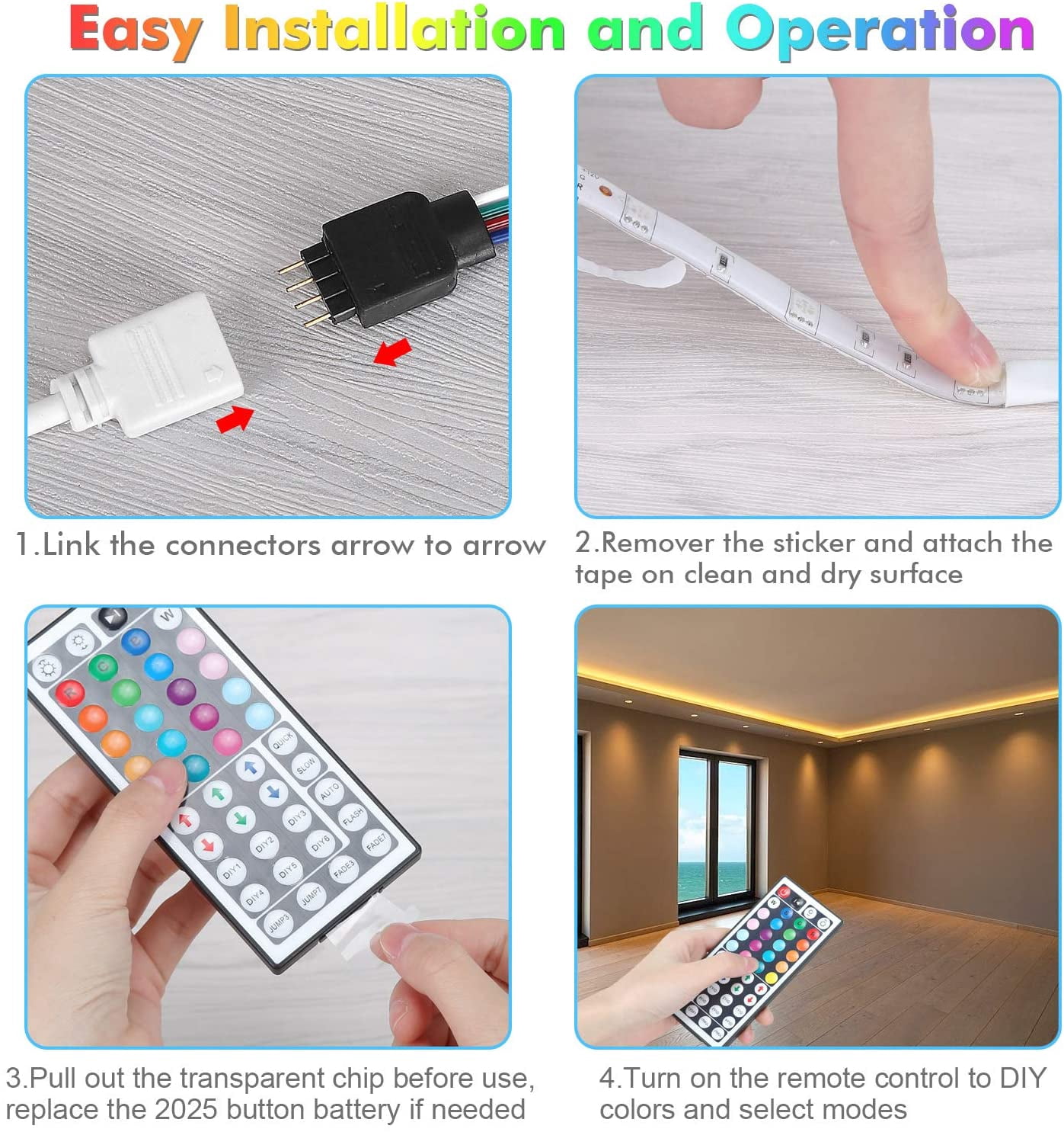 Led Strip Lights Color Changing 65.6ft/20M Flexible 3528 RGB Led Lights Kit with Power Supply and 44 Keys Remote