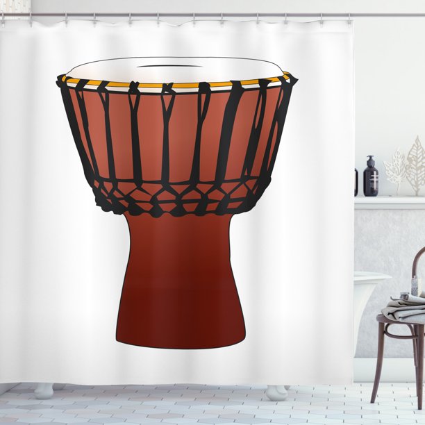 Drums Shower Curtain, Pattern of a Tamtam Drum Ornamented Handcraft