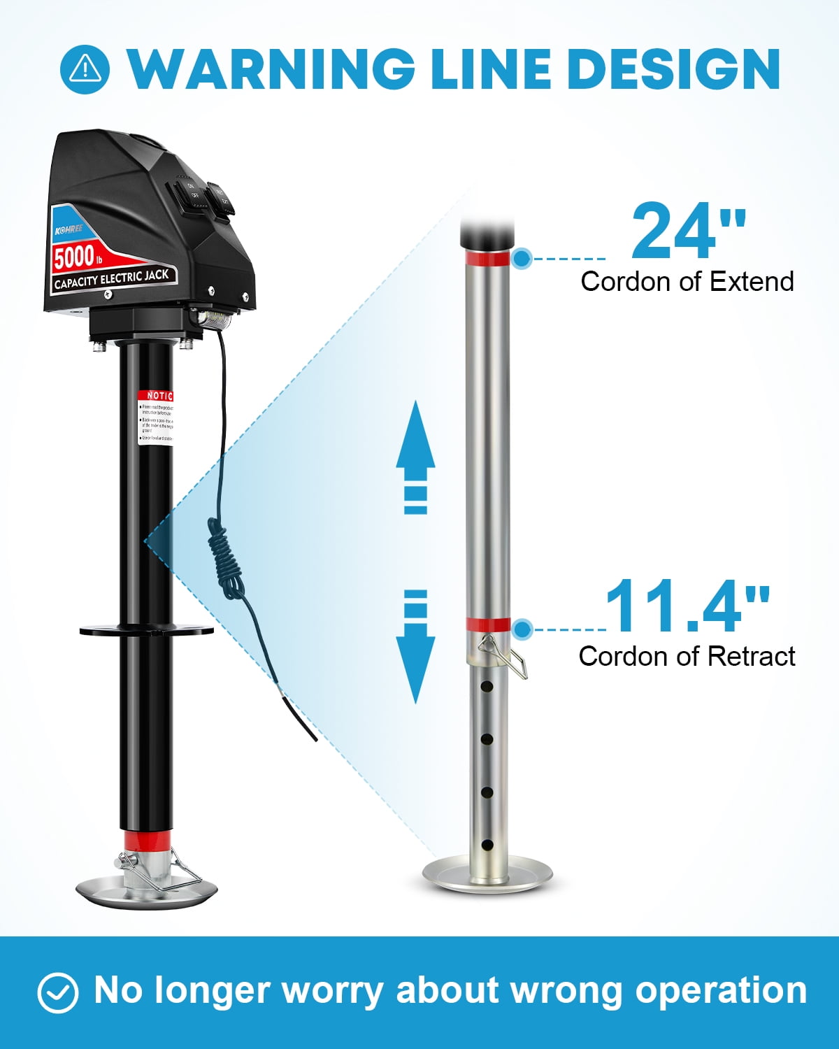 Kohree RV Electric Trailer Jack 5000lbs, Upgraded Stainless Steel Electric Power Tongue Jack with Cover & LED Light,12V with Wiring,9.8"-31.7" Lift