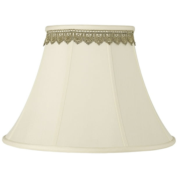 Imperial Shade Creme Fabric Large Bell Lamp With Gold Lace Trim 9 Top X 18 Bottom 13 High Spider Replacement Harp And Finial Com Bell Lamp Shade With Gold Lace Trim, 18 Lamp Shade White Gold