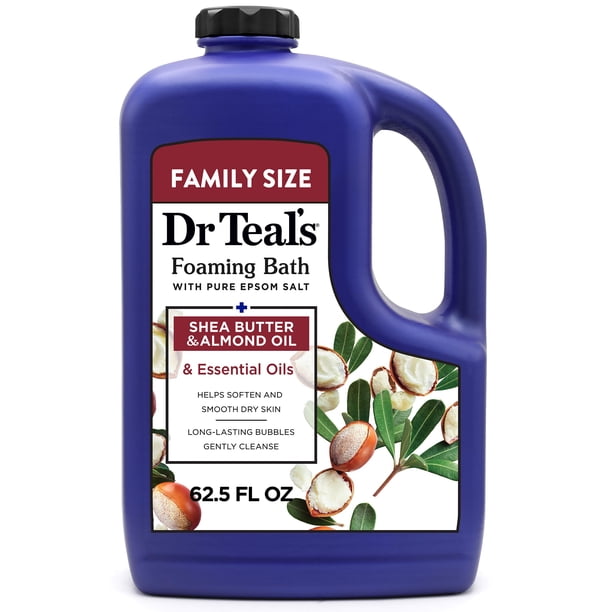 Baño espumoso Dr. Teal con sal pura de Epsom, manteca de karité y aceite de almendras, 62.5 fl oz