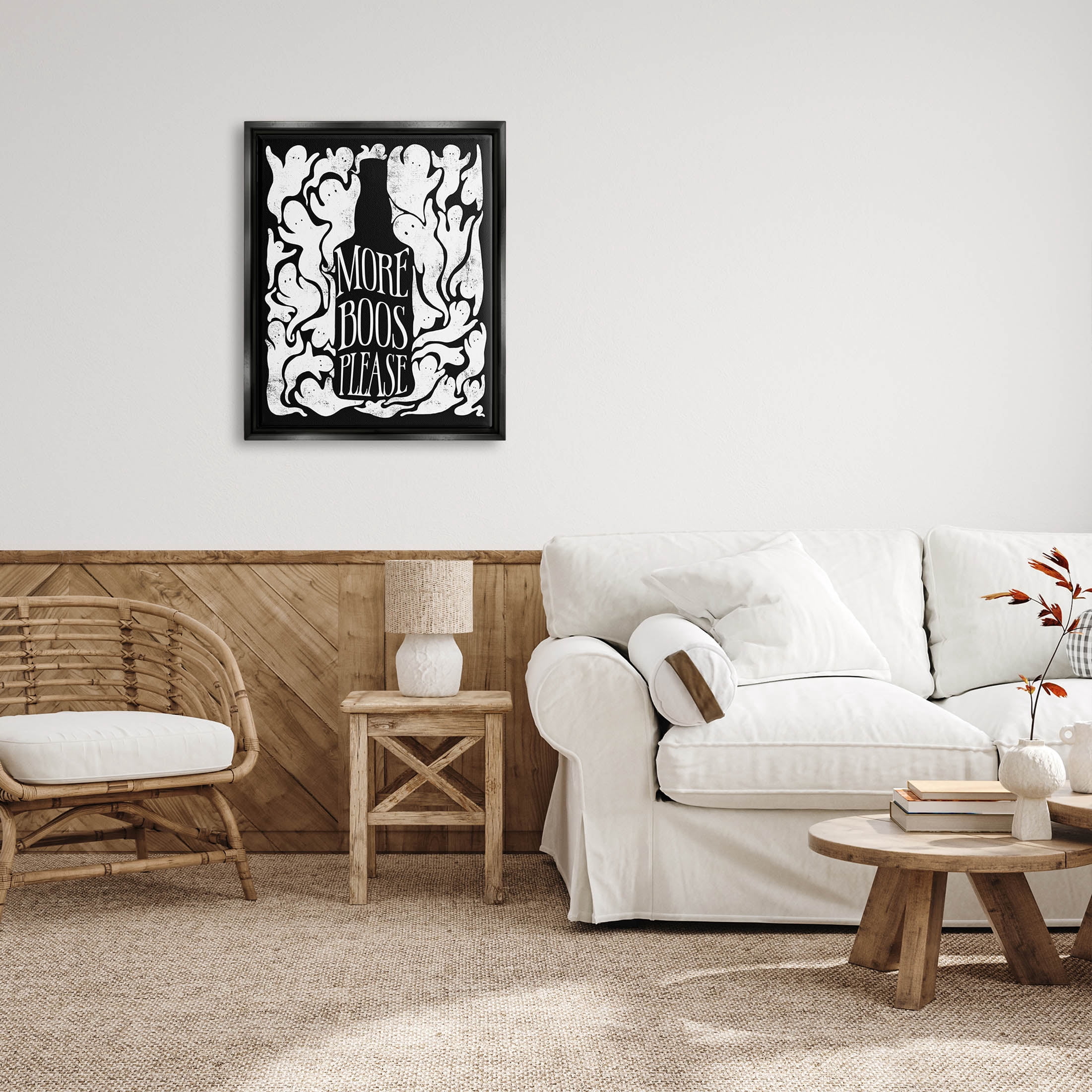 Stupell Industries More Boos Please Funny Liquor Graphic Art Jet Black Floating Framed Canvas Print Wall Art, Design by Lil' Rue