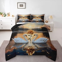 Castle Fairy Animal Swan Queen Comforter Set,Romantic Floral Rose Bedding Comforter Set