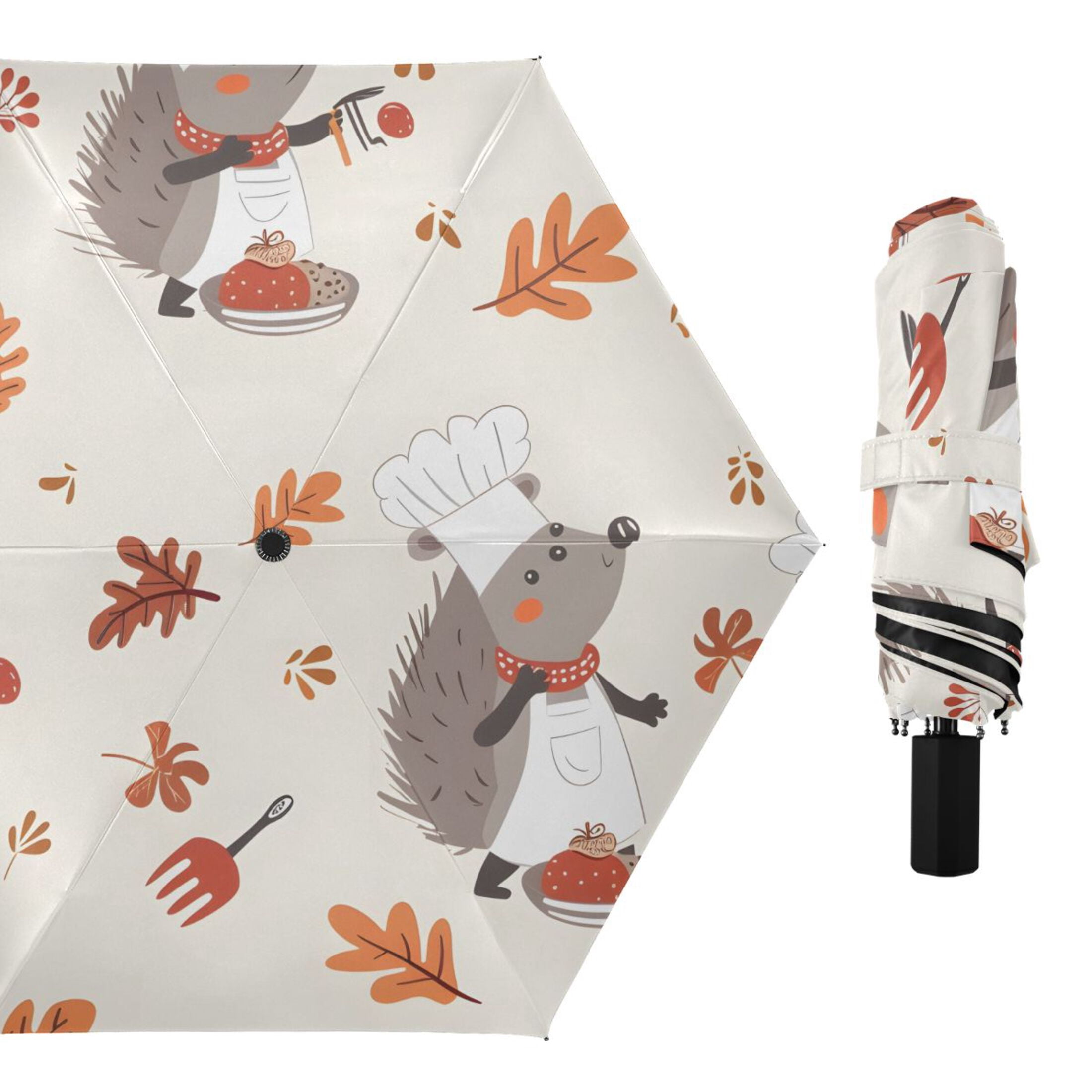 ALAZA Cute Chef Hedgehogs UPF 50+ Compact Folding Umbrella for Rain Travel Umbrella Packable