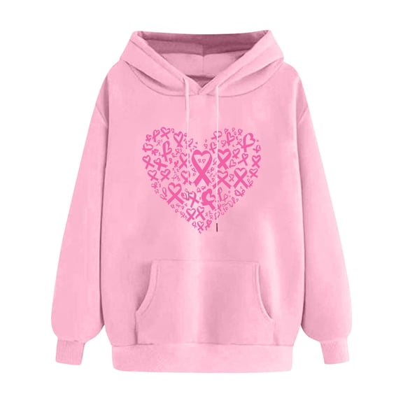 Hueook Womens Sweatshirt Women's Christmas Small Print Pocket Shoulder Sleeves Long Sleeved Top Hooded Sweatshirt Pink S