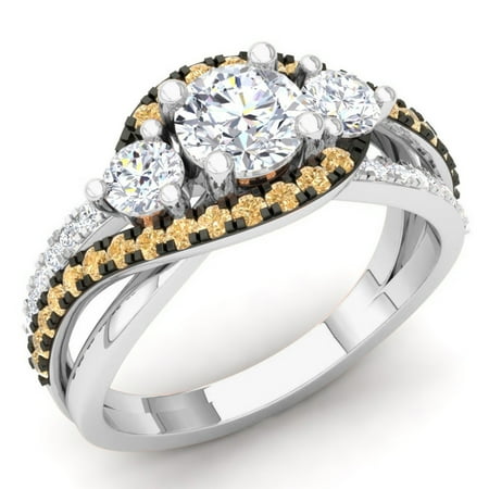 Dazzlingrock Collection 1.50 Carat (Ctw) 14K Champagne & White Diamond 3 Stone Engagement Ring 1 1/2 CT, White Gold, Size 9.5