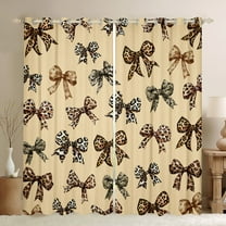 Feelyou Chic Ribbon Teens Black Out Curtains, Fashion Leopard Print Bowknot Curtains Pack of 2 (42x63 Each), Kawaii Cartoon Bow-tie Bedroom Curtains, Living Room Curtains Decor