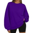 thumbnail image 2 of Qwertyu Crew Neck Sweatshirts Women Long Sleeves Casual Shirts Color Round Neck Sweatshirt Crewneck Pullover Tunic Tops Fall Winter Clothes Purple L, 2 of 4