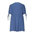 thumbnail image 5 of Htigea Women's Babydoll Short Dresses Summer V Neck Tie Front Mini Dress Flowy Puff Sleeve A-Line Dresses for Casual & Daily Blue M, 5 of 7