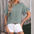 thumbnail image 2 of Ruffled Sleeve Cute Tops for Women Crew Neck Solid Trendy Casual 2025 Pullover Shirts Summer 2025 Green,M, 2 of 5