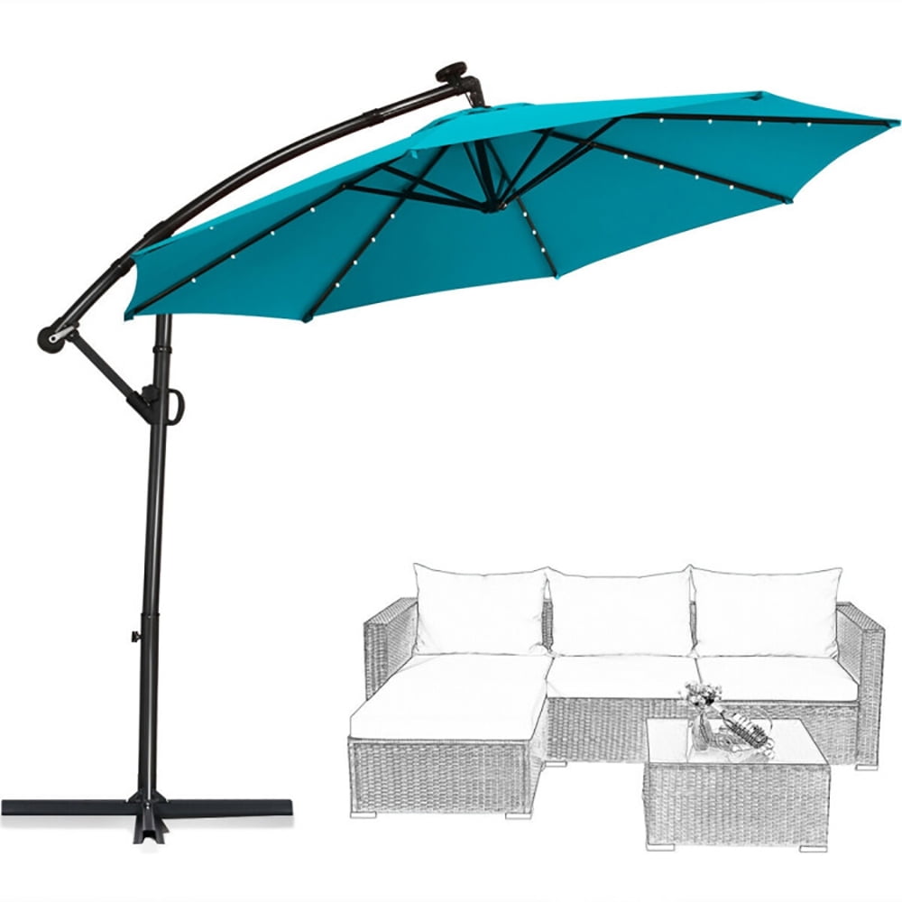 Aimee Lii 10FT 360° Rotation Solar Powered LED Patio Offset Umbrella, Table Umbrella Outdoor Patio, Turquoise Aimee Lii 10FT 360° Rotation Solar Powered LED Patio Offset Umbrella, Table Umbrella Outdoor Patio, Turquoise