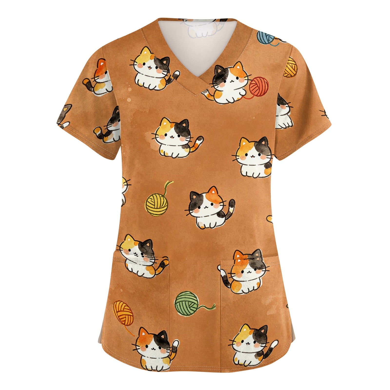 Scrub Tops Women Animal Print Plus Size Scrubs for Women,Stretchy Pediatric Nursing Uniforms Shirts with Pockets - Saffron - 4XL
