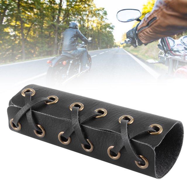 Handle Grips Cover Handlebar Cover Cow Leather Handlebar Cover Motorcycle Accessory 2pcs 7/8in 22mm Handlebar Cover Retro Cowhide Hand Grip Skin Universal Motorcycle AccessoryBlack