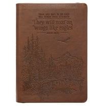 Classic Faux Leather Journal Soar Wings Like Eagles Isaiah 40:31 Bible Verse Brown Inspirational Notebook, Lined Pages w/Scripture, Ribbon Marker, Zipper Closure