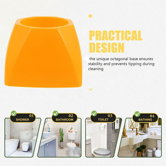 AURARMLET Toilet Brush Set Yellow Plastic Bathroom Holder Octagonal Base Design