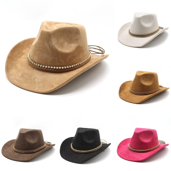 Western Cowboy Hat, Wide Brim, Decorative Braided Leather Band with Gold Chain Accent, Classic Style
