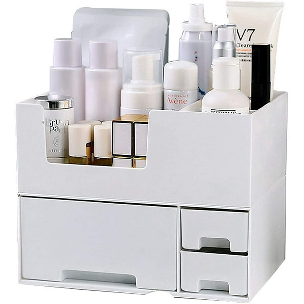 Stackable Makeup Organizer with Drawers, Plastic Storage Box Countertop