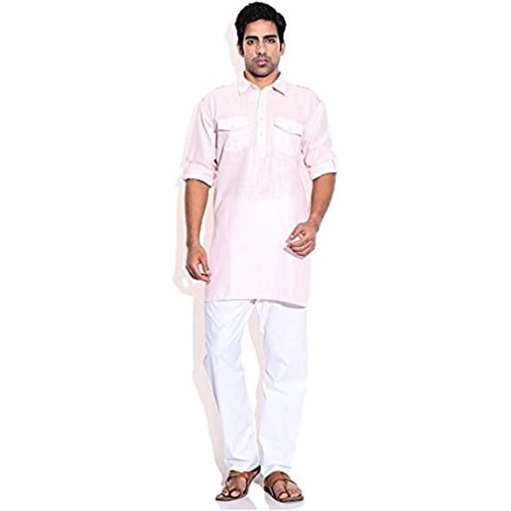 Royal Kurta Men's Cotton Blend Straight Kurta Pink