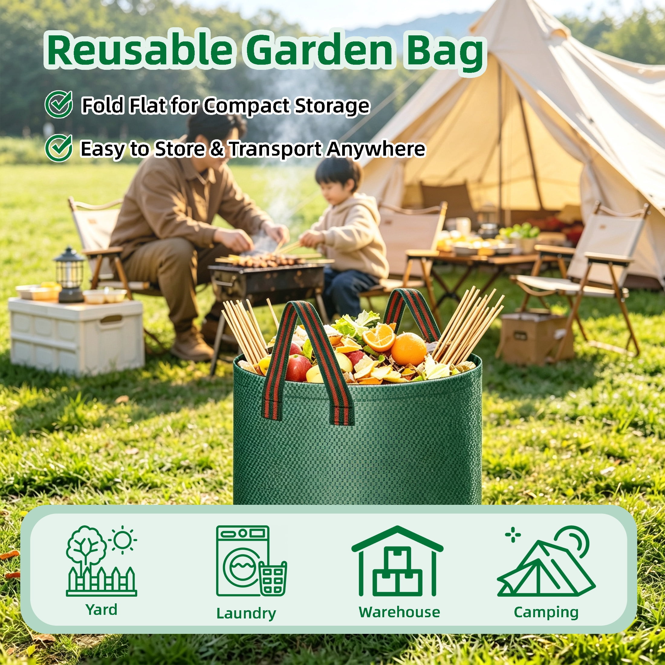 GARITIN 72 Gallon Yard Bags 3‑Pack, Reusable Heavy‑Duty Garden Leaf Bags, PP Woven Self‑Standing Lawn Waste Bags with Handles for Yard Debris, Leaves, Grass Clippings