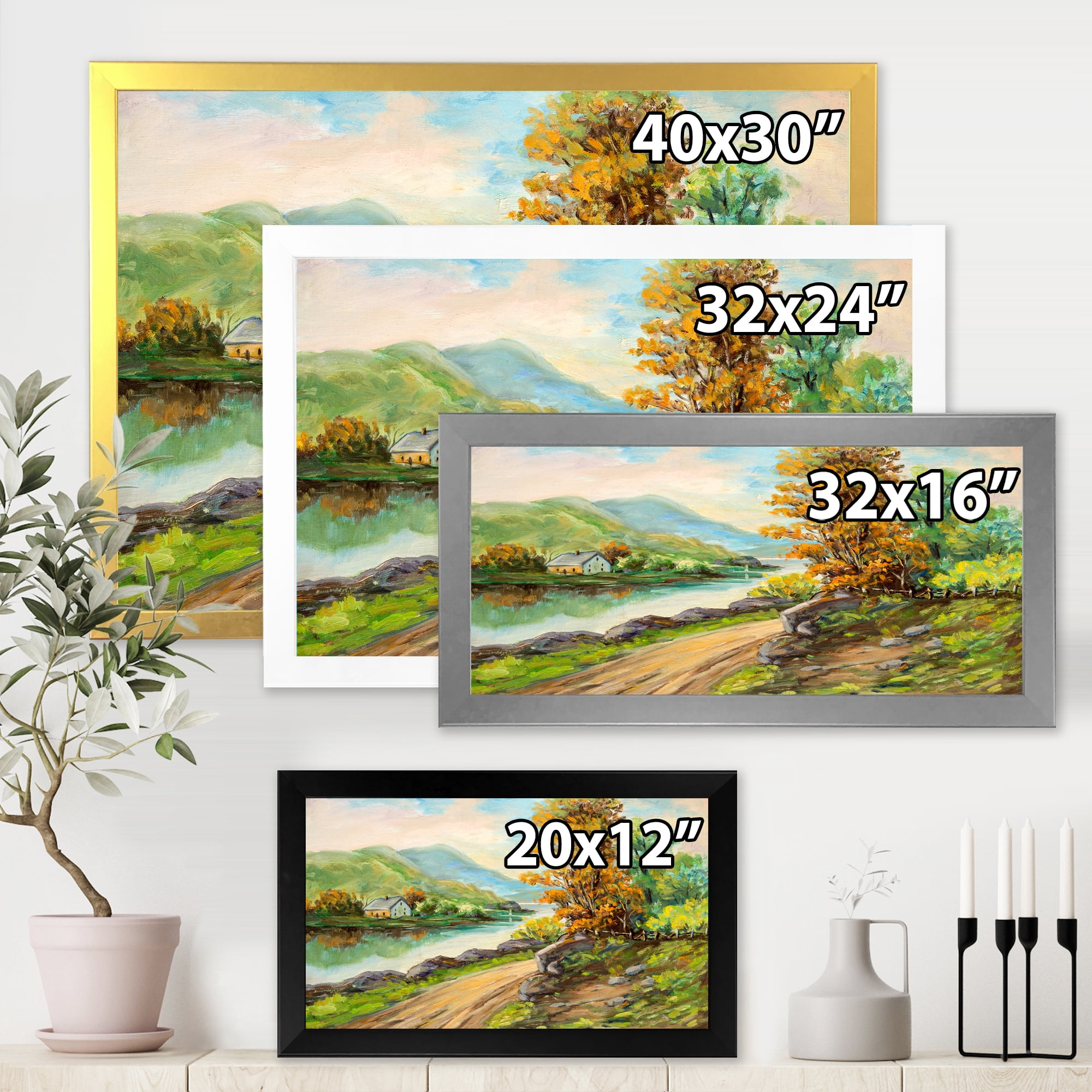 Designart 'The River By The Rural Road' Traditional Framed Art Print